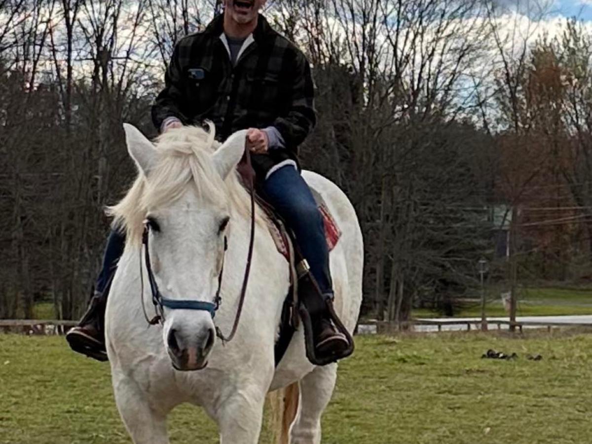 a man riding a horse in a field