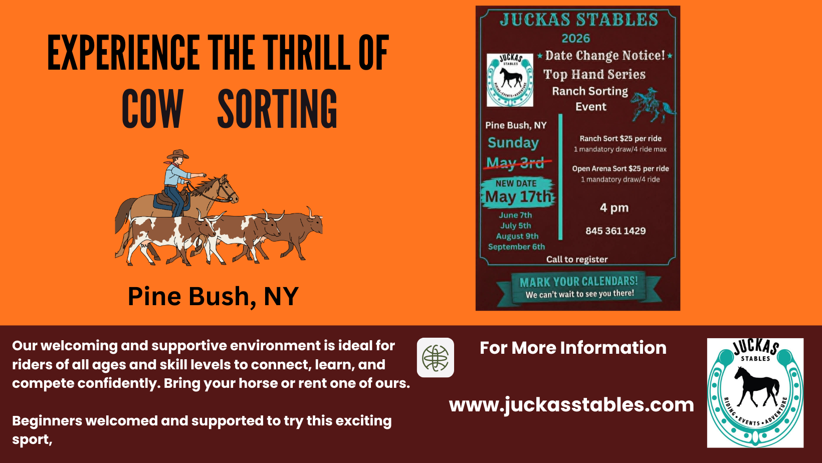 Cow sorting event poster with date and location details.