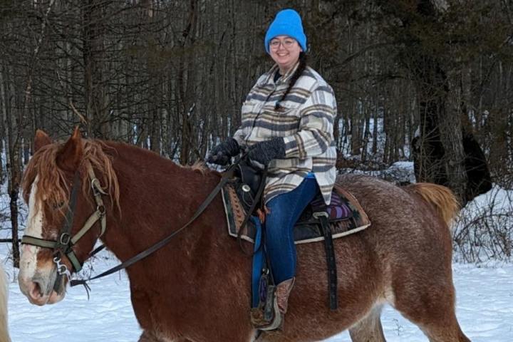 a man riding a horse in the snow