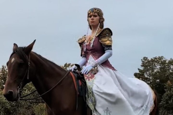 a person riding on the back of a brown horse