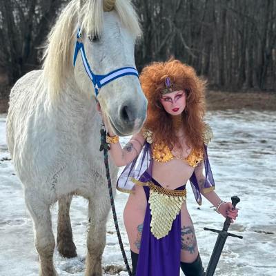 a horse is standing in the snow