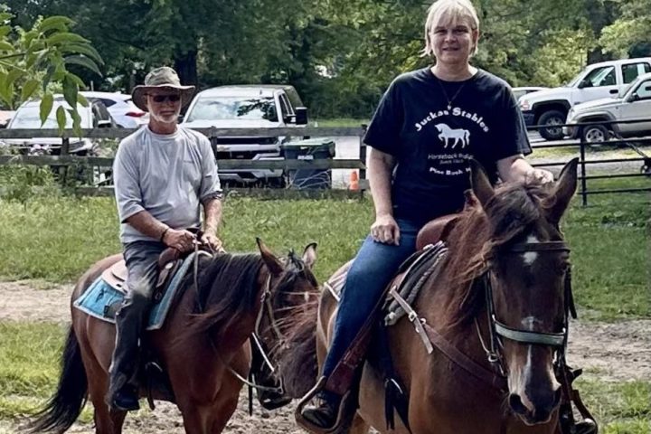 a man riding a horse in a field