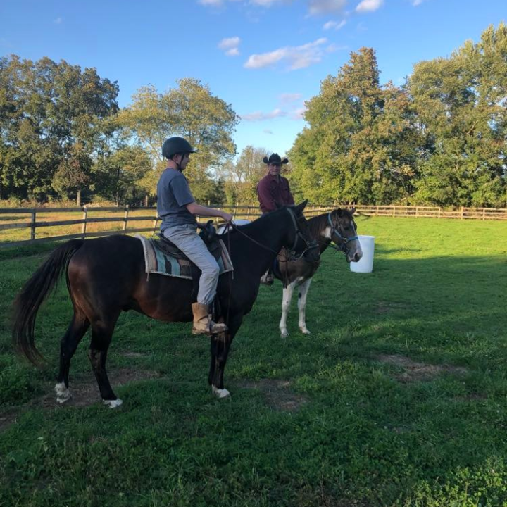 a group of people riding on the back of a horse