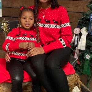 a woman sitting on a table