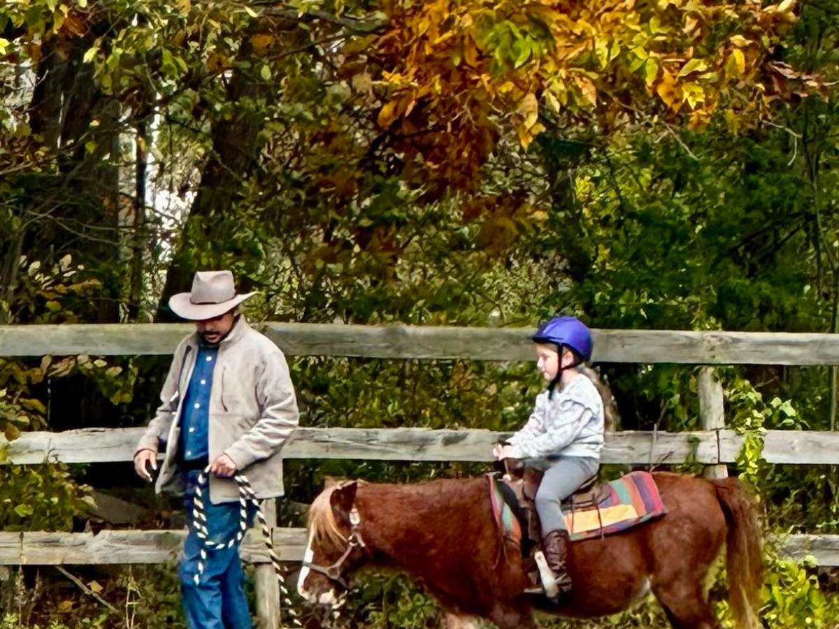 a couple of people that are sitting on a horse